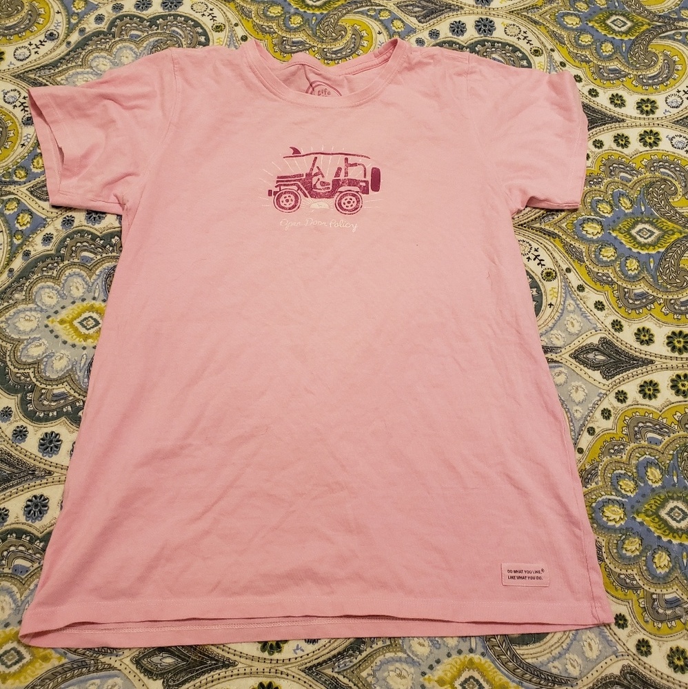 Life is Good Pink Jeep Cotton T-shirt